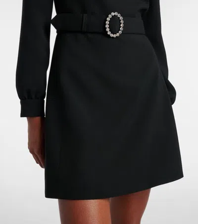 Saint Laurent Wool-cotton Belted A-line Mini Dress In Black