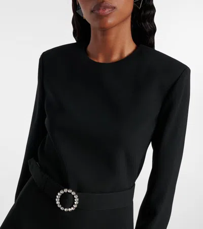 Saint Laurent Wool-cotton Belted A-line Mini Dress In Black