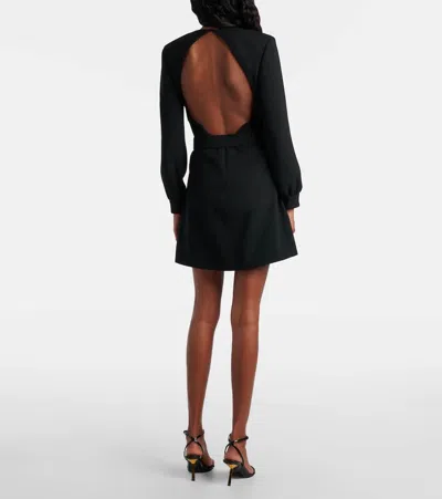 Saint Laurent Wool-cotton Belted A-line Mini Dress In Black