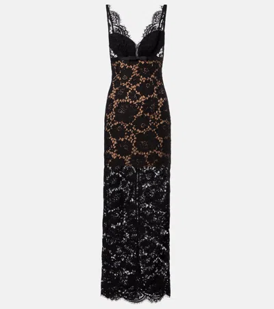 Self-portrait Floral Lace Maxi Dress In Black