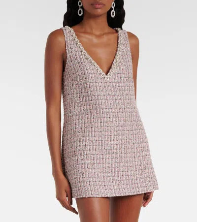 Self-portrait Pink Bouclé Faux Fur Hem Minidress In Pink