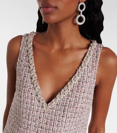 Self-portrait Pink Bouclé Faux Fur Hem Minidress In Pink