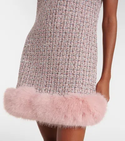 Self-portrait Pink Bouclé Faux Fur Hem Minidress In Pink
