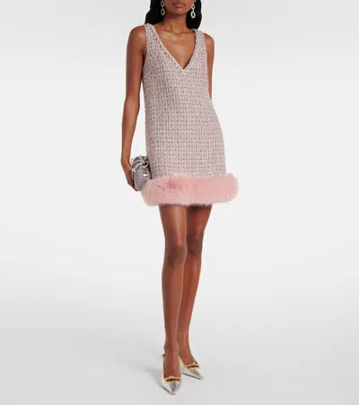 Self-portrait Pink Bouclé Faux Fur Hem Minidress In Pink