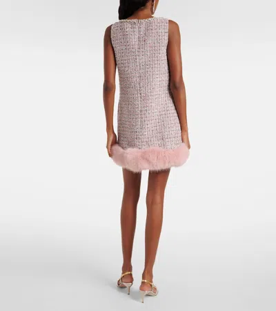 Self-portrait Pink Bouclé Faux Fur Hem Minidress In Pink