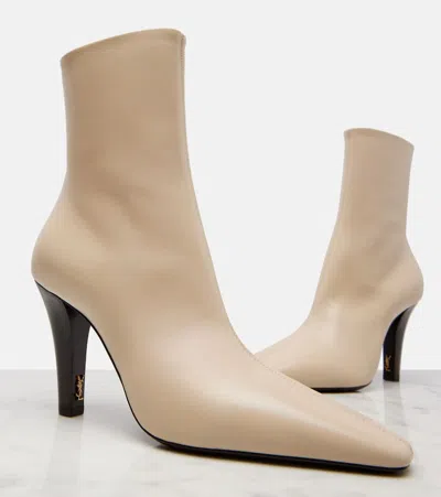 Saint Laurent Jill Booties In Smooth Leather In Sand