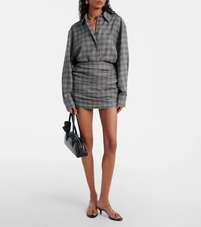 Magda Butrym Checked Wool And Cashmere Miniskirt In Gray