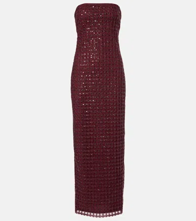 Rotate Birger Christensen Rotate Beaded Maxi Tube Dress In Burgundy