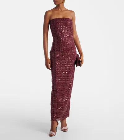 Rotate Birger Christensen Rotate Beaded Maxi Tube Dress In Burgundy