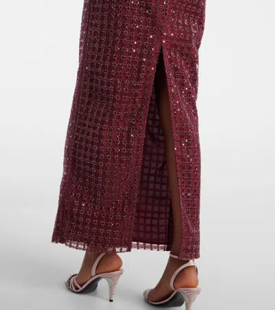 Rotate Birger Christensen Rotate Beaded Maxi Tube Dress In Burgundy