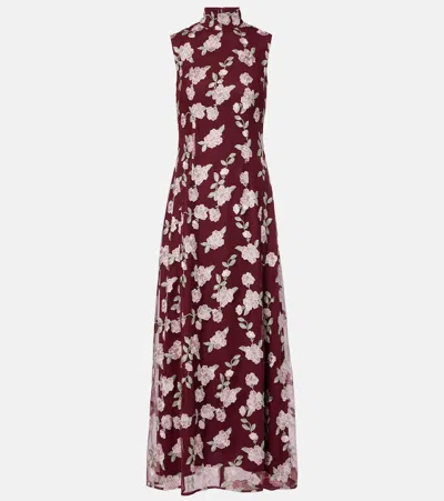 Rotate Birger Christensen Womens Asyna Floral-embroidered Mesh Maxi Dress Zinfandel In Burgundy