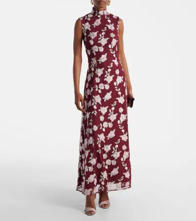 Rotate Birger Christensen Womens Asyna Floral-embroidered Mesh Maxi Dress Zinfandel In Burgundy
