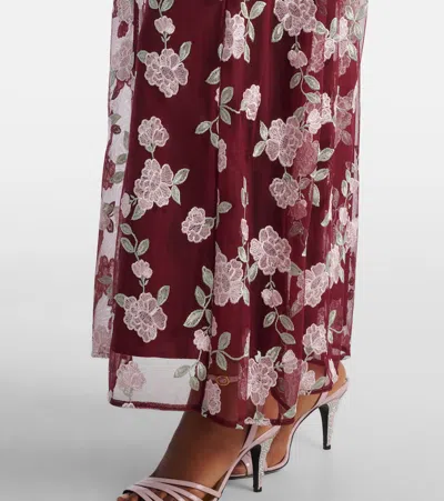 Rotate Birger Christensen Womens Asyna Floral-embroidered Mesh Maxi Dress Zinfandel In Burgundy