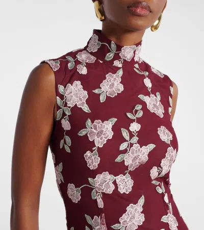 Rotate Birger Christensen Womens Asyna Floral-embroidered Mesh Maxi Dress Zinfandel In Burgundy