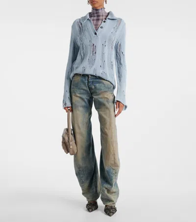 Acne Studios Womens Mid Blue Barrel-leg Goldmine Denim Jeans In Multi