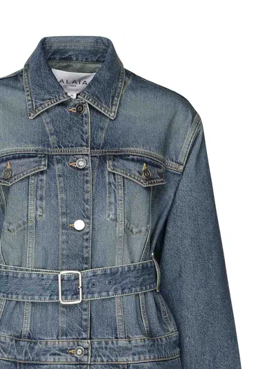 Alaïa Denim Jacket With Removable Waist Belt In Blue