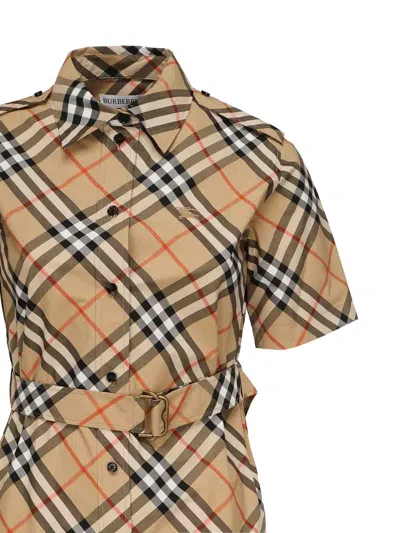 Burberry Beige Check Pattern Dress In Sand
