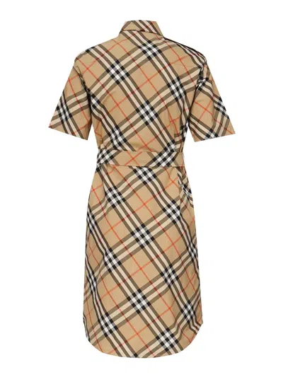 Burberry Beige Check Pattern Dress In Sand