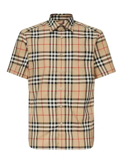 Burberry Cotton Shirt With Checked Pattern And Pockets In Multi