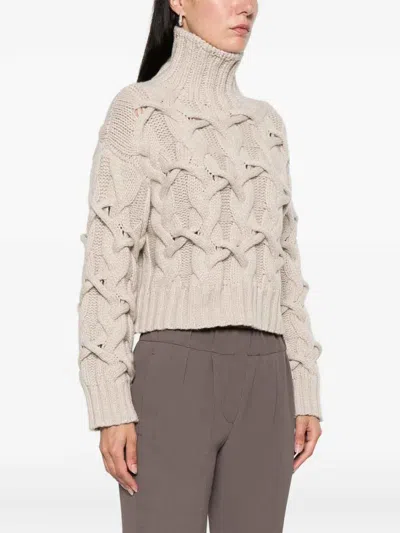 Brunello Cucinelli Cable-knit Cashmere Turtleneck Sweater In Neutral