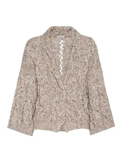 Brunello Cucinelli Chunky Knit Cardigan In Sand