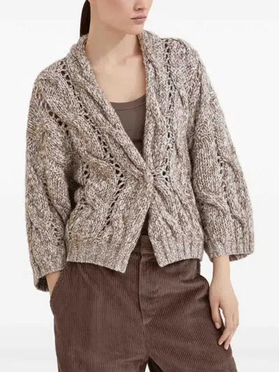 Brunello Cucinelli Chunky Knit Cardigan In Sand