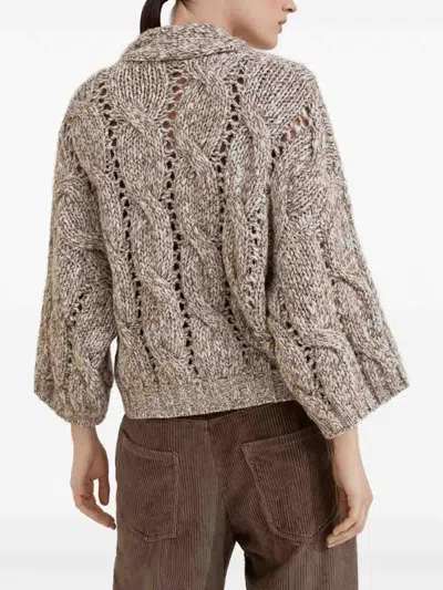 Brunello Cucinelli Chunky Knit Cardigan In Sand