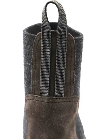 Brunello Cucinelli Women Suede Boot With Knitted Insert And Precious Loop Detail In Brown