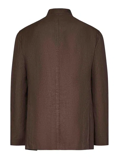 Boglioli Single-breasted Coffee-colored Linen Blazer In Brown