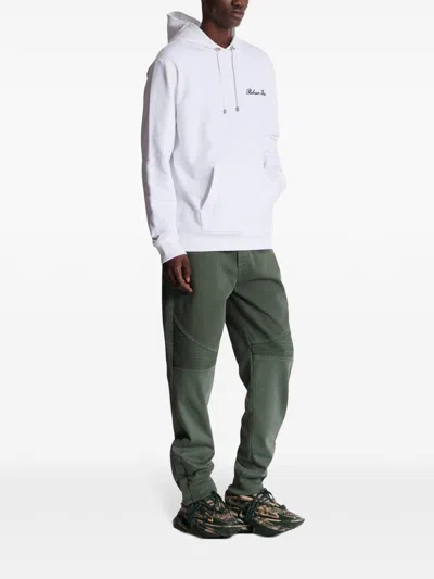 Balmain Signature Hoodie Adjustable Drawstring In White