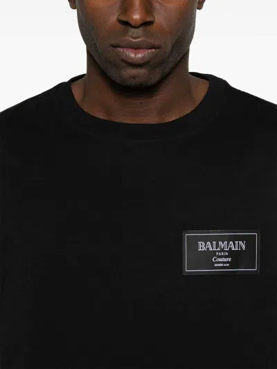 Balmain Couture Label Round Neck Slim Fit T-shirt In Black
