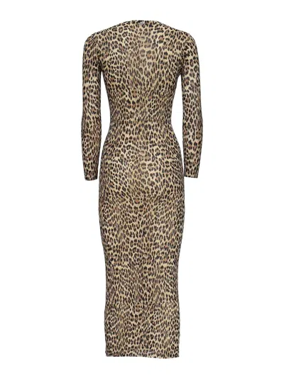 Blumarine Leopard Print Midi Dress In Multi