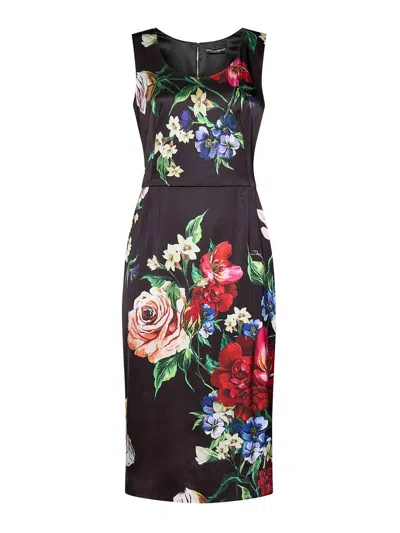 Dolce & Gabbana Floral Print Stretch Satin Dress In Bfioriantichifner