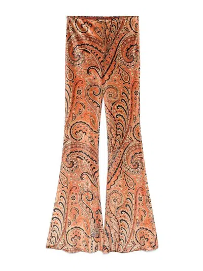 Etro Paisley-print Flared Viscose Trousers In Orange