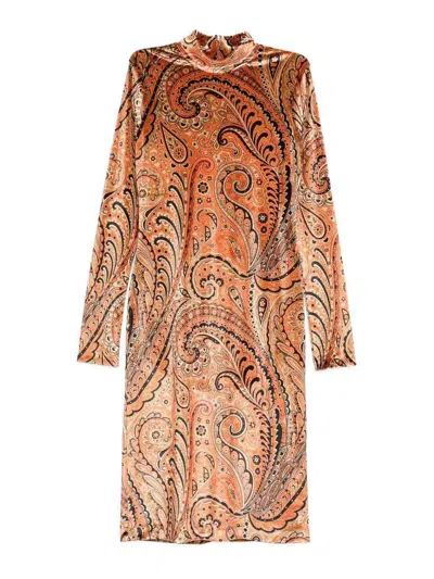 Etro Paisley Print Dress In Orange