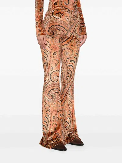 Etro Paisley-print Flared Viscose Trousers In Orange