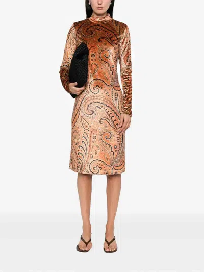 Etro Paisley Print Dress In Orange