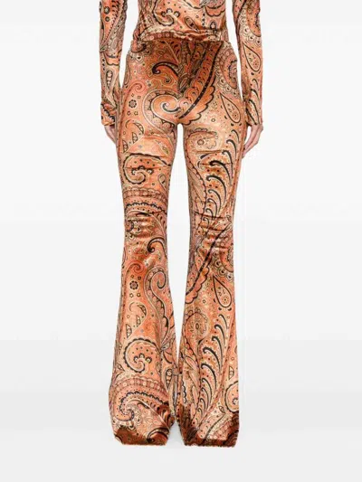 Etro Paisley-print Flared Viscose Trousers In Orange