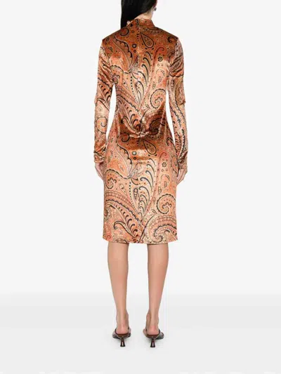 Etro Paisley Print Dress In Orange