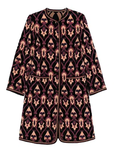 Etro Jacquard Jacket Contrast Trim Geometric Motif In Blue