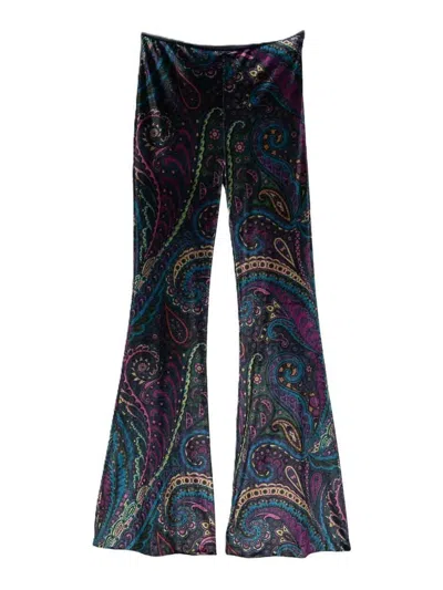 Etro Paisley-print Flared Viscose Trousers In Blue
