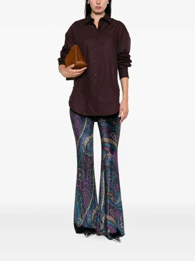 Etro Paisley-print Flared Viscose Trousers In Blue