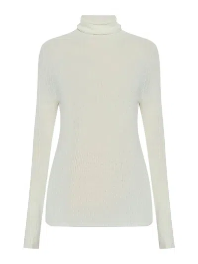 Fabiana Filippi Finely Ribbed Long-sleeved Top With Roll Neck In White