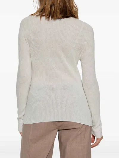 Fabiana Filippi Finely Ribbed Long-sleeved Top With Roll Neck In White