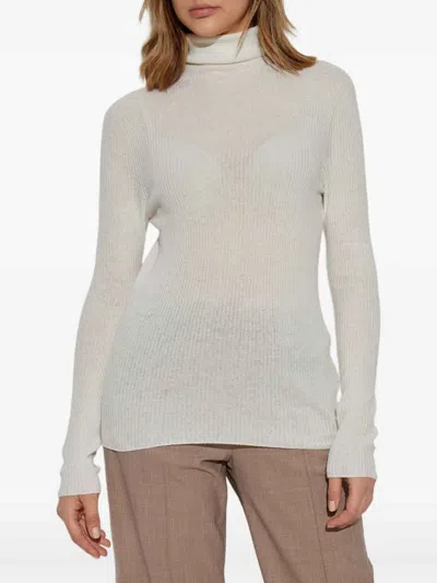 Fabiana Filippi Finely Ribbed Long-sleeved Top With Roll Neck In White