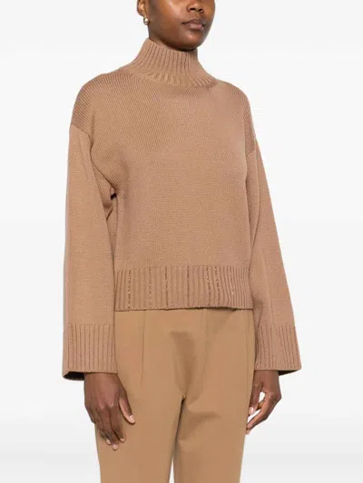 Fabiana Filippi Wool Turtleneck Sweater With Dropped Shoulders In Brown