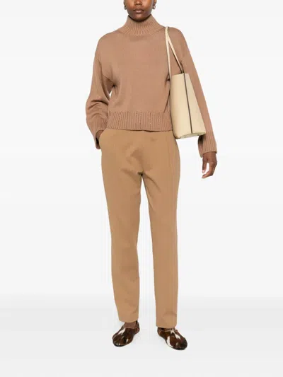 Fabiana Filippi Wool Turtleneck Sweater With Dropped Shoulders In Brown