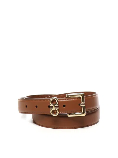 Ferragamo Fixed Belt With Double Hooks In Brown