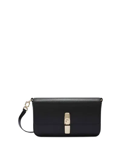 Furla Iride Clasp-fastening Leather Shoulder Bag In Black