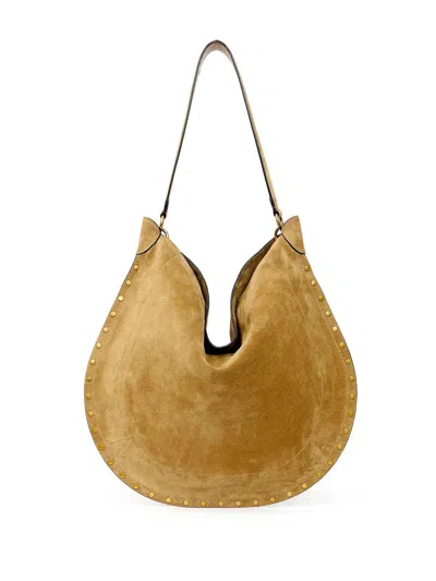 Isabel Marant Oskan Hobo Beige Shoulder Bag With Studs Trim In Suede Woman In Neutral